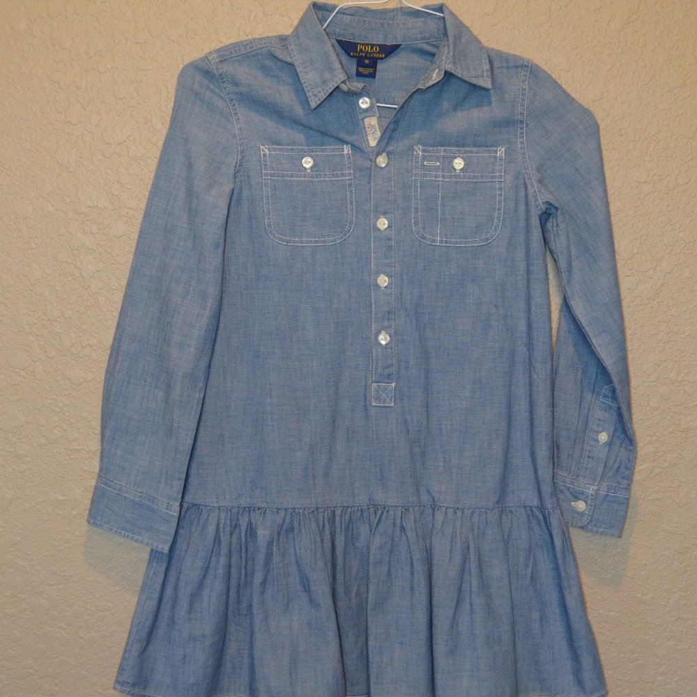 Sz 10 Girls Polo Ralph Lauren Chambray Western Boho Shirt Dress